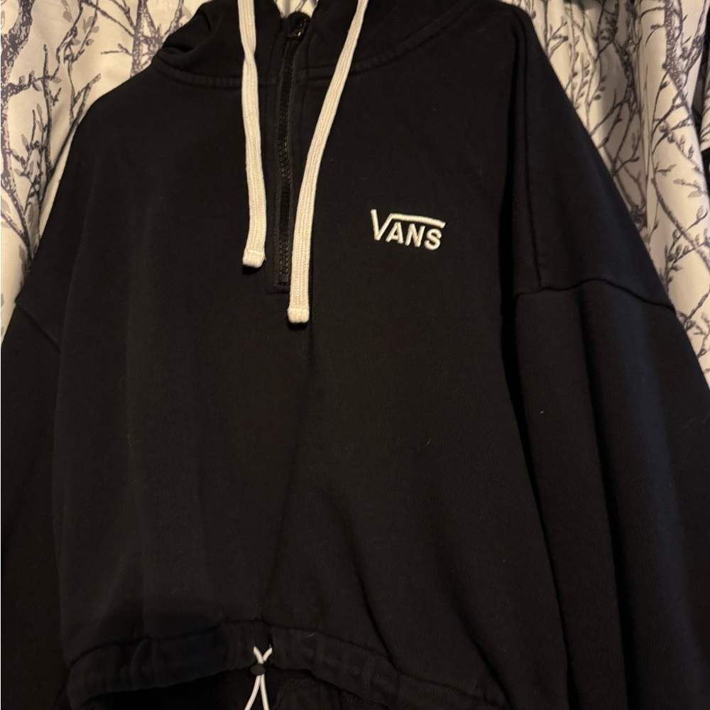 Vans Black Hoodie with White Drawstrings